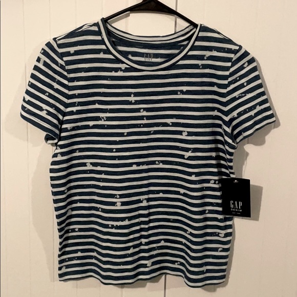 Gap XS Petite Striped bleach dyed T-Shirt denim - Picture 1 of 8